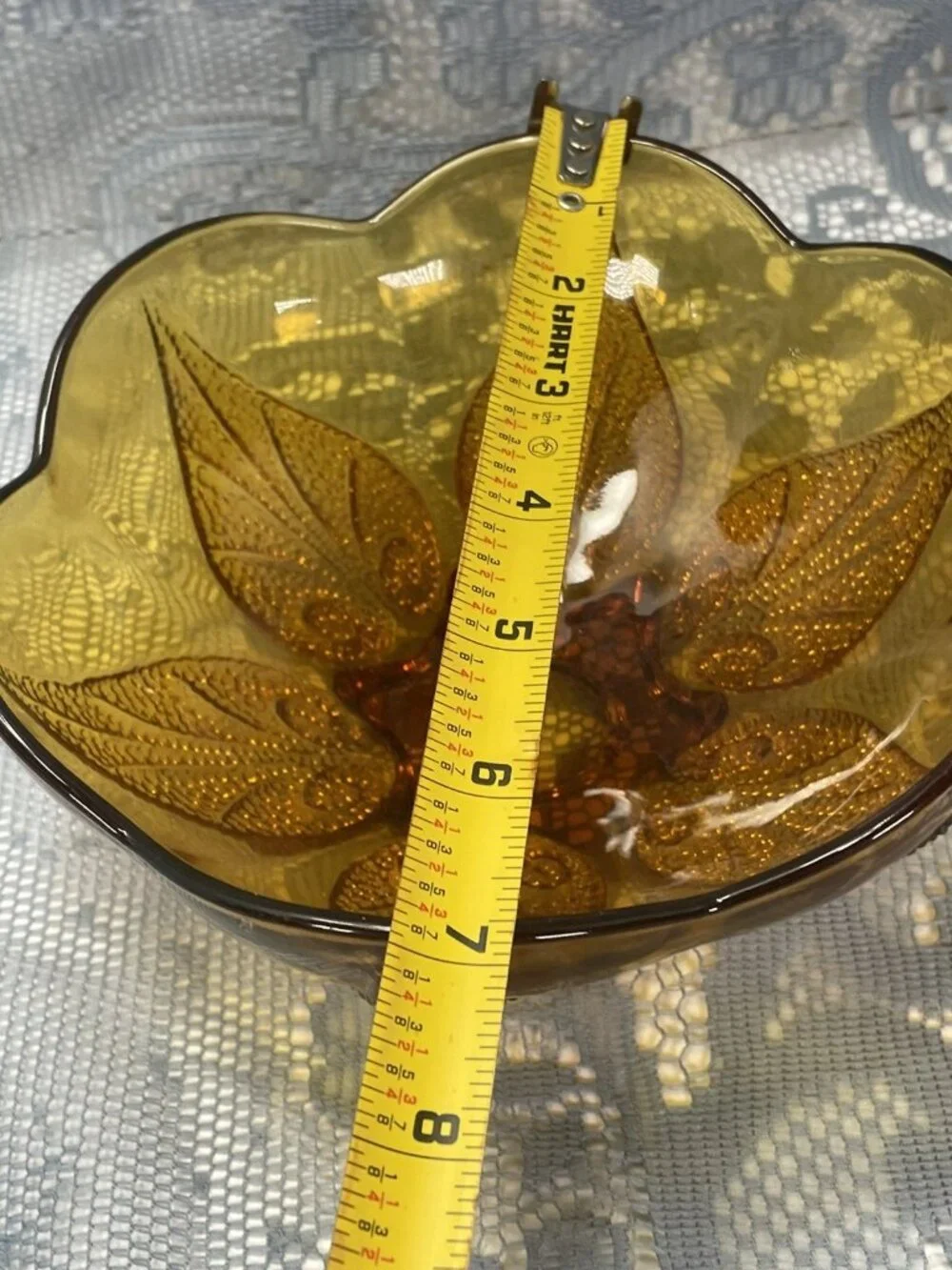 Vintage Amber Anchor Hocking 175mm Sunflower Scalloped Candy Dish Bowl..